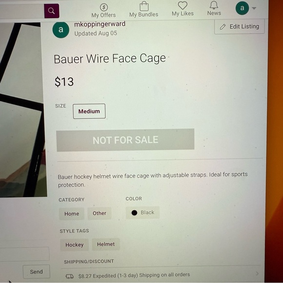 Bauer Black Hockey Helmet face Cage - Picture 5 of 5